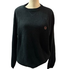Tommy Hilfiger Ribbed Cotton Crewneck Sweater, Black Crest Logo, Men  s Large