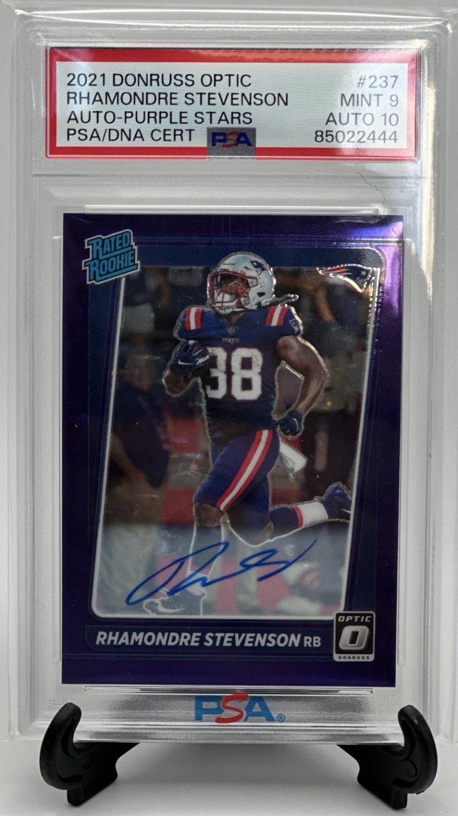 2021 Rhamondre Stevenson Panini Donruss Optic PSA 9 Rated Rookie RC Purple Stars