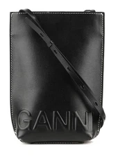 NWT NEW Ganni Banner Black Leather Crossbody Bag