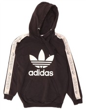 Adidas Damen Oversized Grafik Hoodie Pullover UK 6 XS Schwarz Colourblock AV01