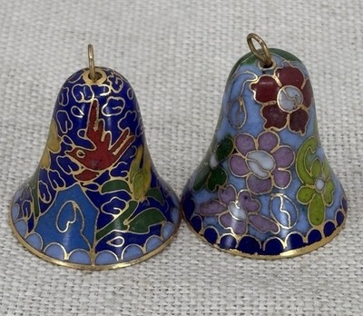 2 x VINTAGE chinesische blaue florale Cloisonne Emaille Glocken