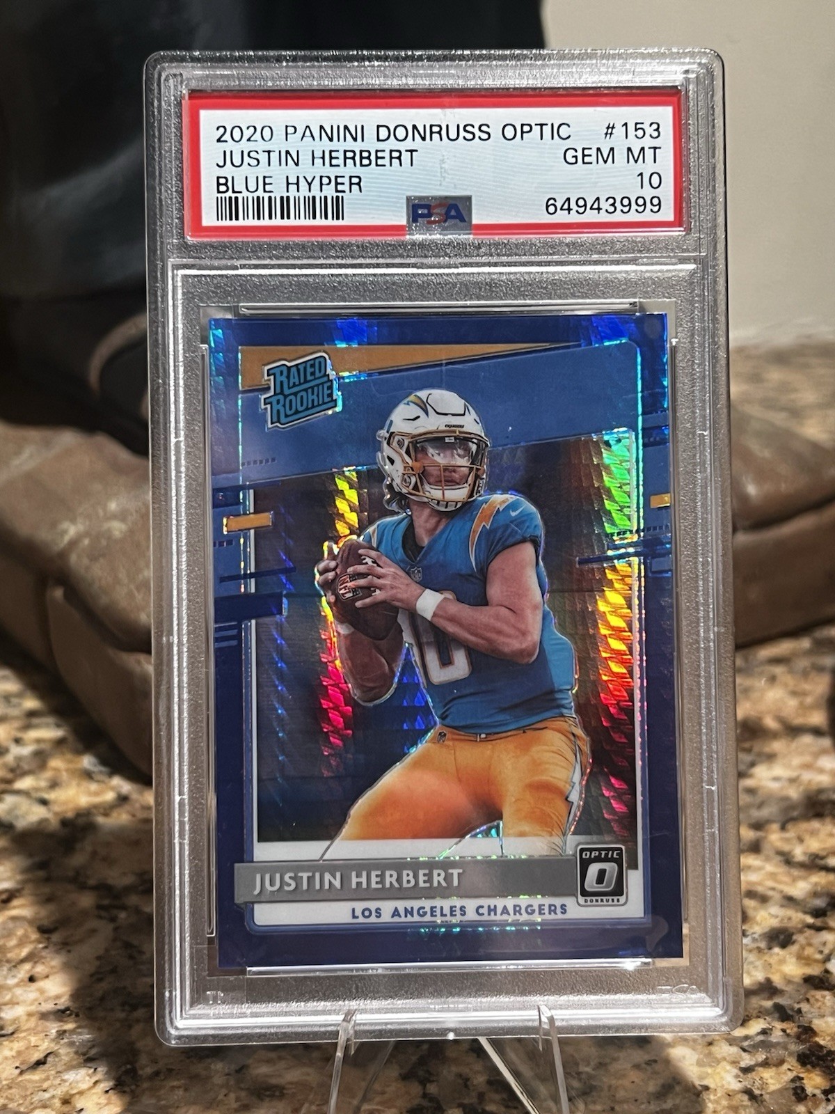 2020 Panini Donruss Optic Justin Herbert Blue Hyper PSA Gem Mt 10