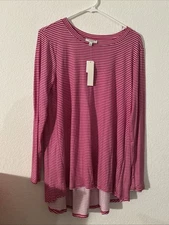 Women’s Stripe Long Sleeve Shirt Medium NWT Studio B By Bobeau Pink
