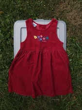 Vintage 80s Oshkosh Red Corduroy Dress Floral Girls 6 Made In USA Rare Fall