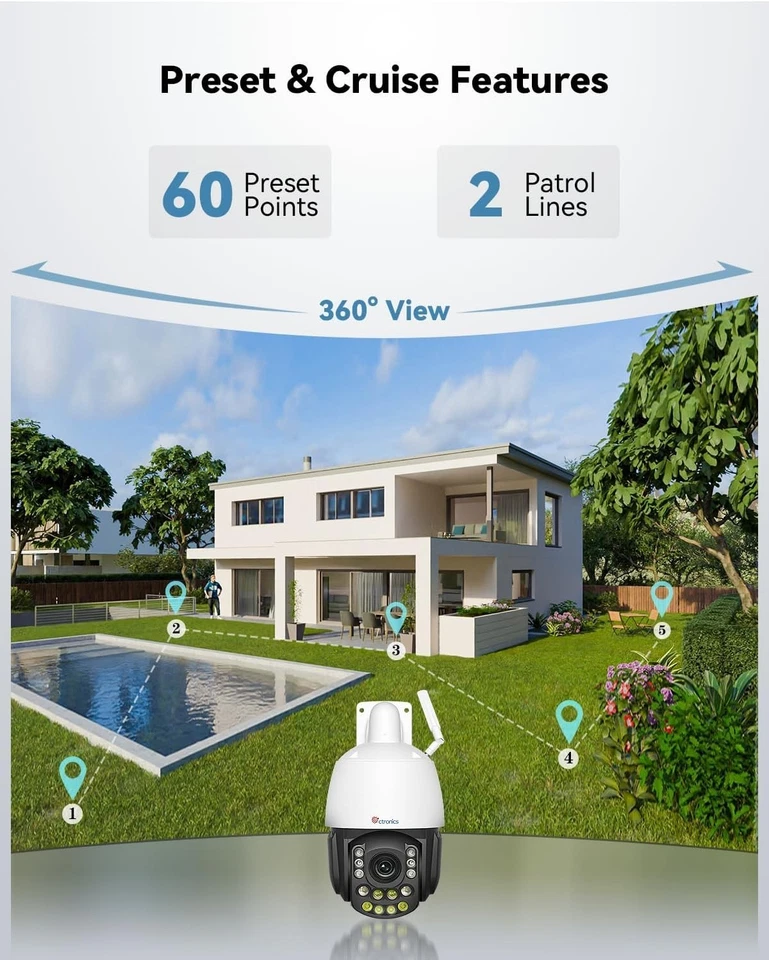 5MP Telecamera WiFi Esterno, Zoom Ottico 3D 30X, Visione Notturna IR 180 m & Col - Immagine 4 di 4