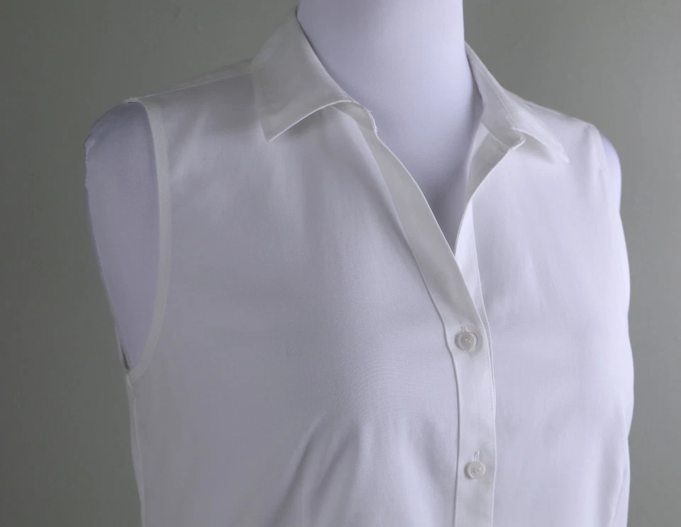 TALBOTS NWT $69 Non-Iron Solid White Sleeveless Shirt Top Size 12 Petite - Image 3 of 4