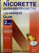 Nicorette Nicotine Gum 2mg Fruit Chill 100 Ct Stop Smoking Aid New Exp.2027