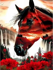 Horse Diamond Art Kits for Adults, Waterfall Flower Diamond Painting Kits for Be