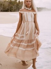 Spell & The Gypsy Cinder Midi Dress Size Large Cotton lace tassel lined