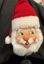 Vintage Painted Cloth Face Santa Claus Head Ornament Christmas 7 inch