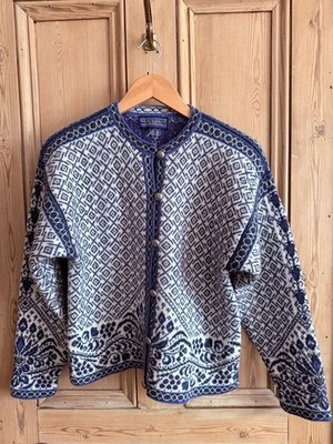 Vintage 80er/90er Norweger Style große Strickjacke 100% Wolle Newton Trading Co