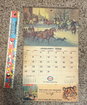 Q - Vintage 1968 WALLEY REED'S ESSO Gas Service Station MORGANTOWN WV Calendar