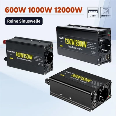 LVYUAN 1500W 2000W 2500W Auto Spannungswandler 12V auf 230V Wechselrichter 2USB Schwarz