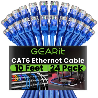 Cat 6 Ethernet Cable (24-Pack 10 Feet) Cat6 Network Patch, 10Gbps, RJ45, Snag...