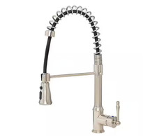 AKDY Spring Neck Pull-Down Sprayer Kitchen Sink Faucet in Brushed Nickel KF0011