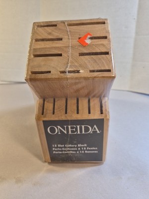 ONEIDA 15 Slot Wooden Knife Block Storage 6 steak knifes  (New & Sealed)