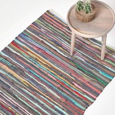 HOMESCAPES 100% Recycled Cotton Chindi Rug 60x90cm - Multicoloured Stripes