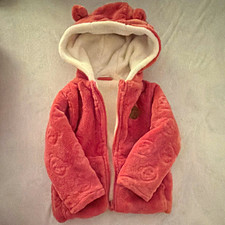 Baby Fleece Jacke rosa/weiß, Kapuze mit Bär...
