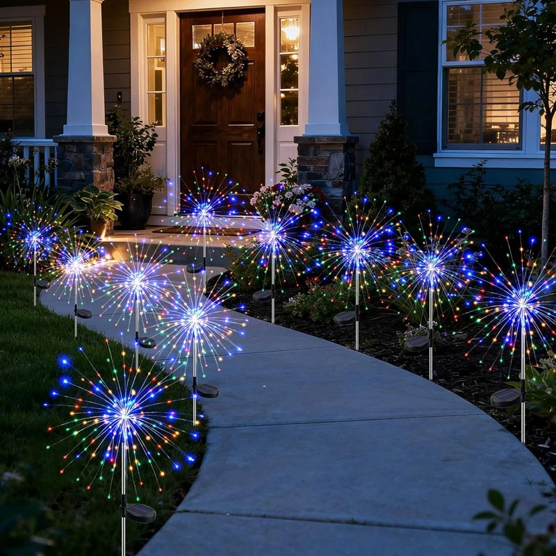 10PCS Solar Pathway Lights Outdoor 150LED Firework Garden Decor Yard Lawn Patio