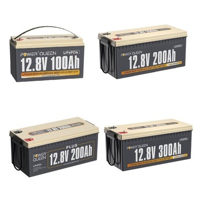 PowerQueen LiFePO4 Lithium Battery 12V 100Ah 200Ah 300Ah For RV Solar Marine lot