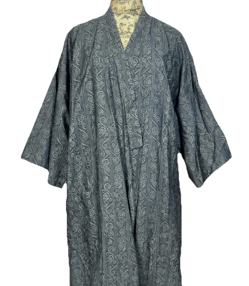 Bata Kimono Peruvian Connection Larga-51” Algodón Gris Geométrica Manga 1/2 Talla S Foto 2 de 4