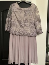 Alex Evenings Embroidered Illusion Sleeve Midi Dress Smokey Orchid Size 12