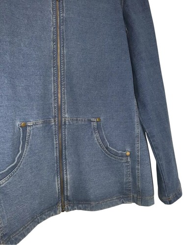 Draper’s & Damon’s Blue Denim Look Stretch Cotton Zip Up Jacket Pockets Coat - Picture 17 of 23