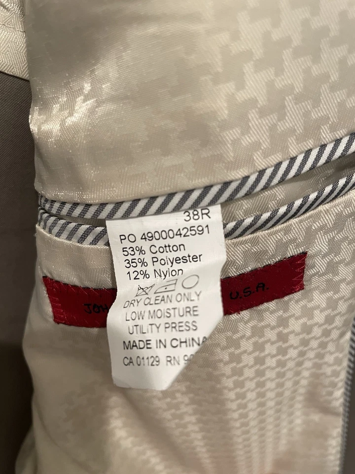 John Varvatos Sport Coat 38 R Luxury Cotton Blend 2 Button Double Vented Jacket - Image 4 of 4