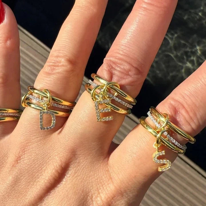 Two Tone Connected Ring 925 Sterling Silver Linked Interconnected Band Ring - Image 4 of 4