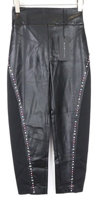 Frankie Morello Rog Damenhose 40 UK8 Schwarze Nieten Kunstlederhosen