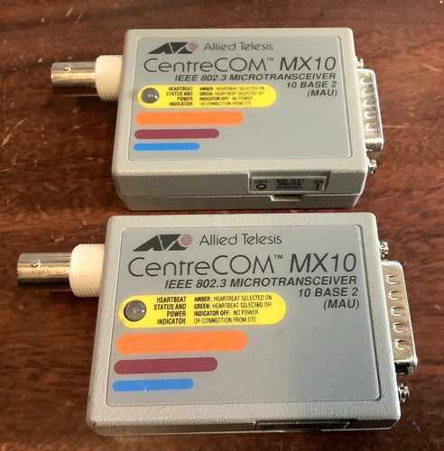 2pc LOT ~ Allied Telesis CentreCOM MX10 ~ Microtranceiver 10 Base 2 (MAU)