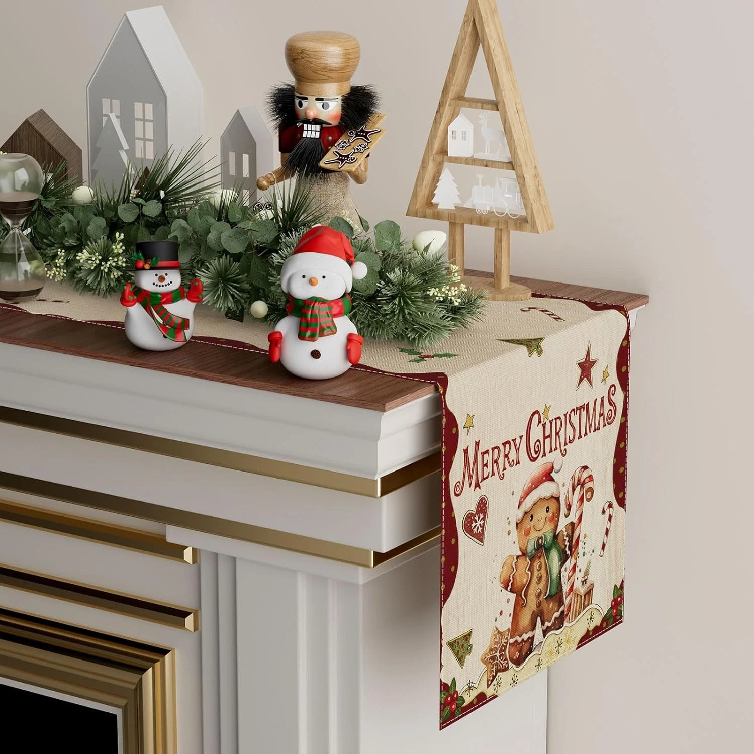 Merry Christmas Gingerbread Man Winter Table Runner