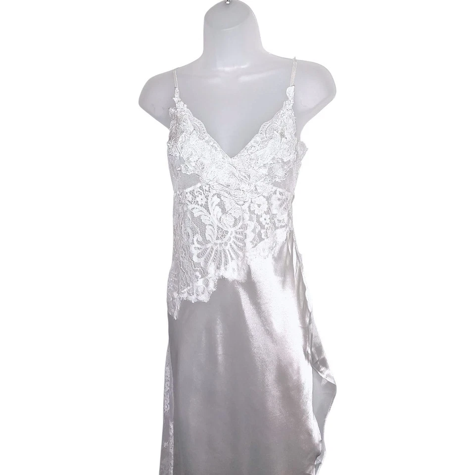 Camisón sin cordones Jonquil Diane Samandi blanco satinado encaje lencería nupcial transparente XS Foto 2 de 4