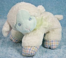 First  Main Bambino Lambino Lamb 6" Plush Rattle Sheep White Blue Baby Lovey