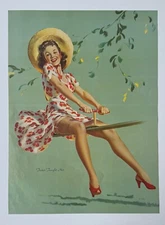 Teeter Taught Her, Vintage 1944 Gil Elvgren 14x19 Pin-Up Print, Leggy Beauty