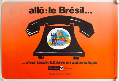 PTT Telephone Poster Hello: BRAZIL... 82 Countries Automatic - 1980s