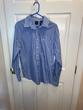 Dockers: Men's Plaid Print Full Button Down Up Dress Shirt Blue  White Size L