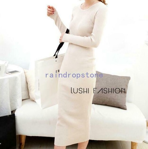 Womens Full Length Knit Dress Wool Turtleneck Belt Maxi Sweater Dress Slim Chic - Picture 5 of 18