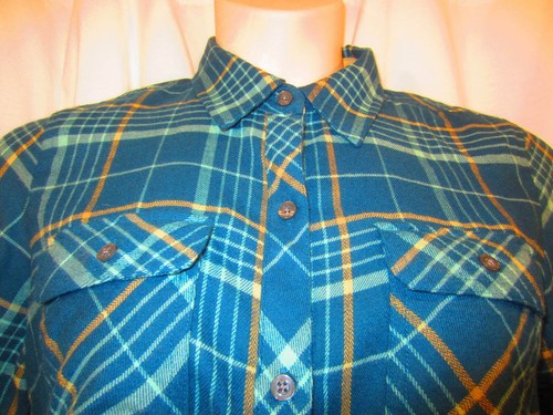 MARMOT blue green plaid LS Flannel Bridget shirt Women L $60 - Picture 2 of 6