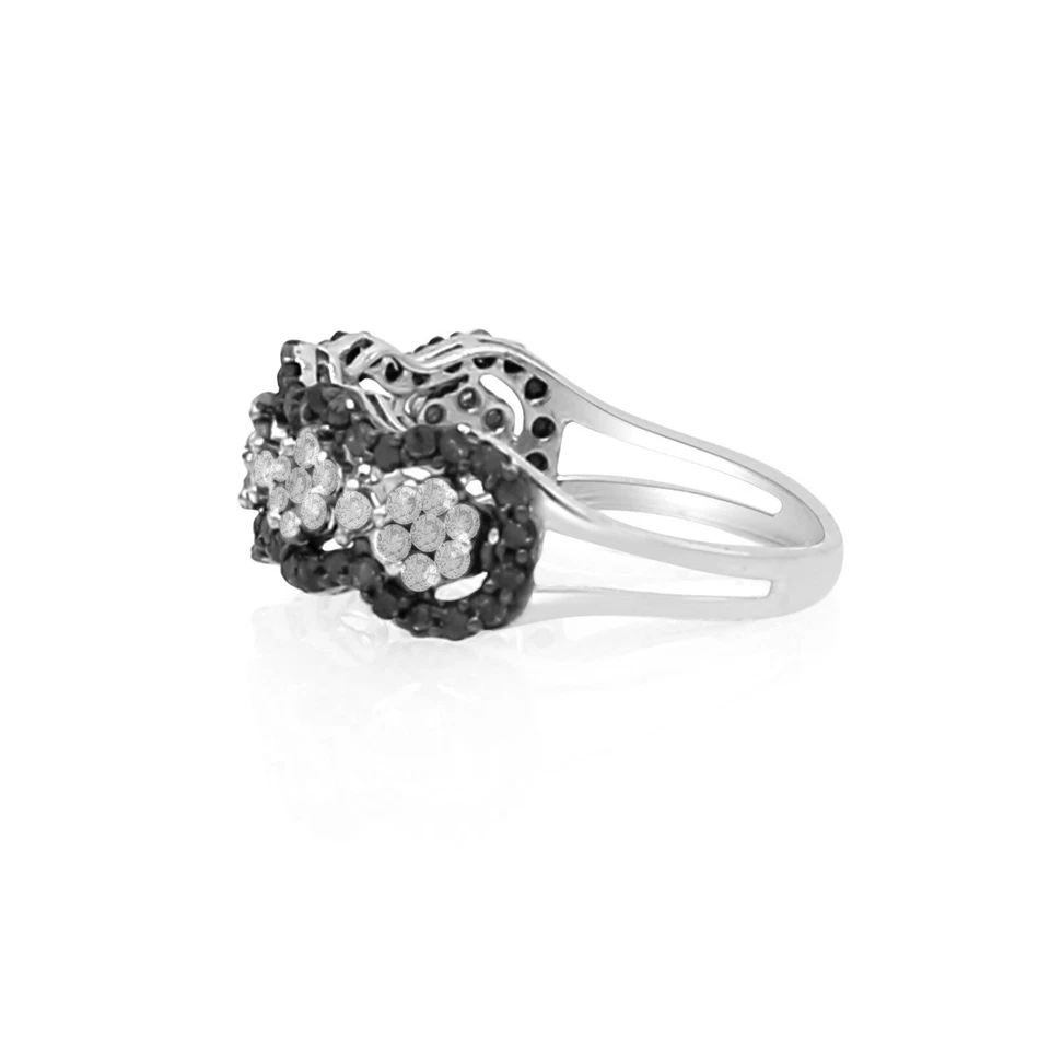 Anel de prata esterlina 1,40 quilates corte redondo diamante branco natural aglomerado onda - Imagem 2 de 4