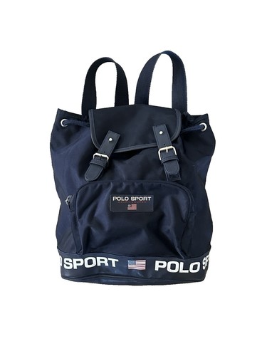 Polo Sport 90s Black Backpack Drawstring Vintage Used 13in 