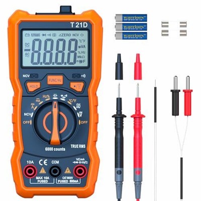 Auto-Ranging Digital Multimeter, TRMS 6000 Counts AC DC Voltmeter Ohm Volt Amp M