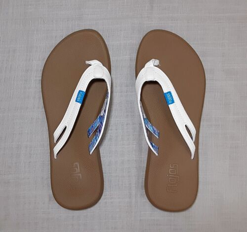 Flojos sz:9 Women's Memory Foam Sandals Fiesta Flip-Flops Blue White Tie Dye - Picture 2 of 7