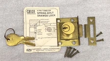 Vintage 4 Pin Tumbler Spring Bolt Drawer Lock C8131 w/ 2 Keys