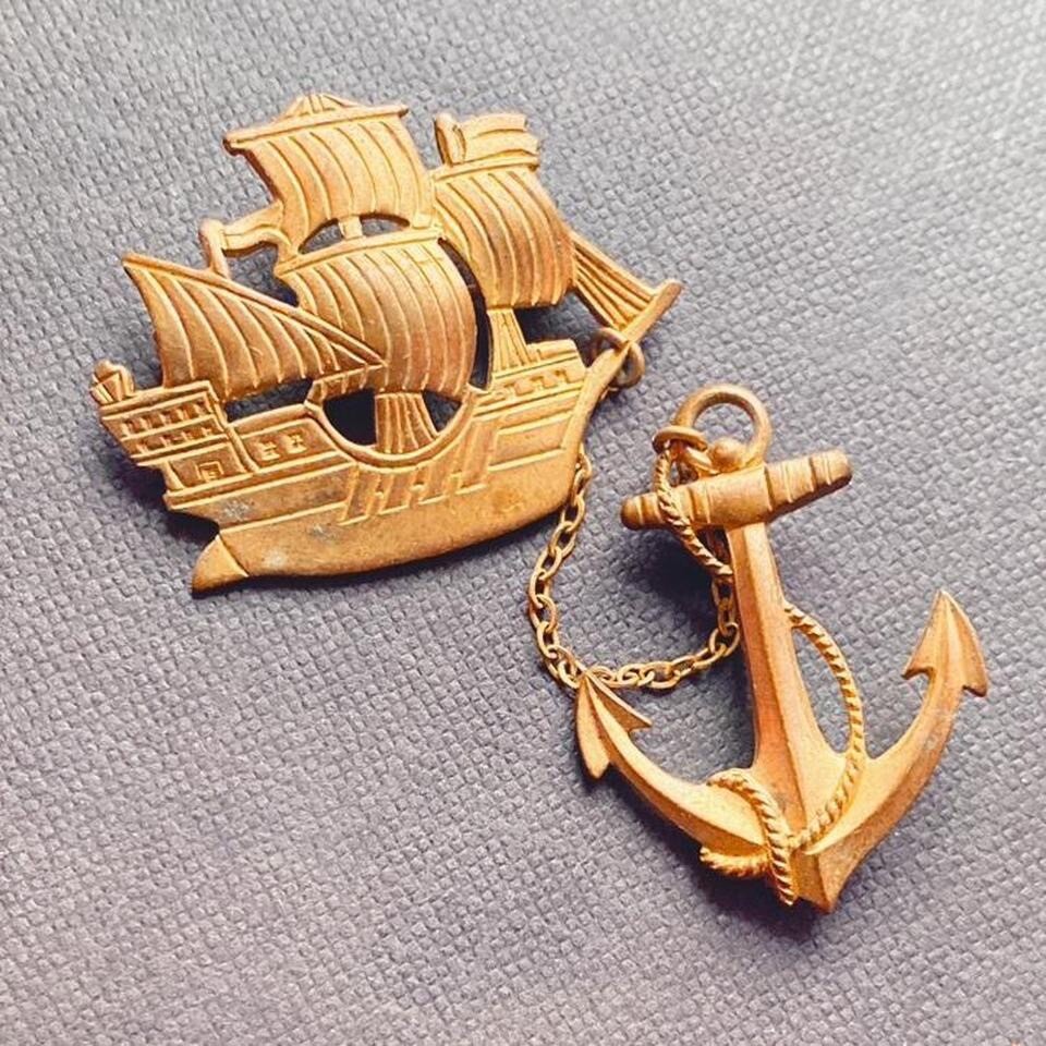 Antique Nautical Ship Anchor Brooch Pin Edwardian Ear… Gem