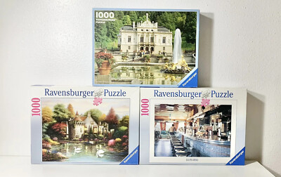 Lot Of 3 Ravensburger Hidden Lake Chateau, Ralph's Diner 1000 Pieces ...