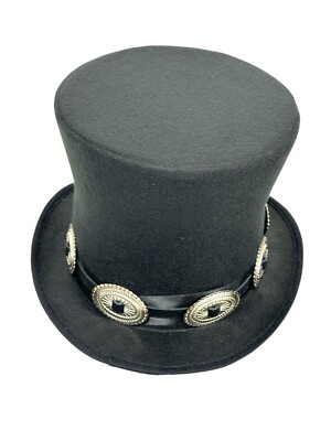 ROCK STAR PLAIN TOP HAT  CONCHO LEATHER BAND VICTORIAN  MAD HATTER USA MADE