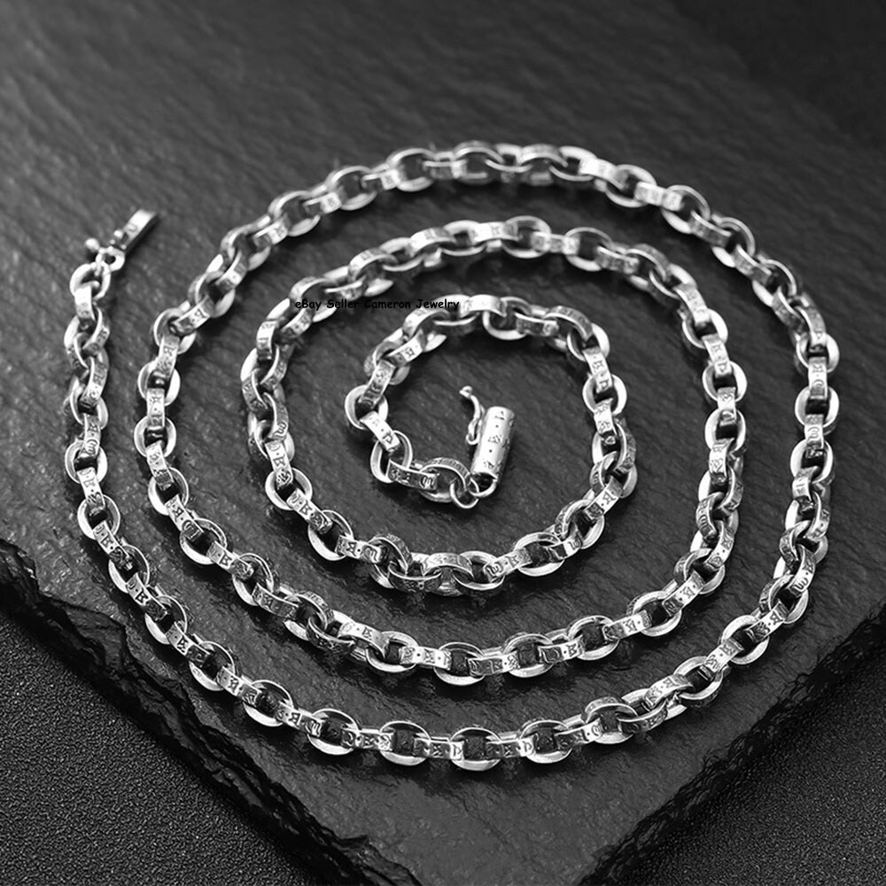Solid 925 Sterling Silver Chain 5mm Six Words Cable Link