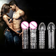 Reusable Condom Sheath Ribbed Stiimulate Condoms Delay Penis Sleeve Enlarger Men