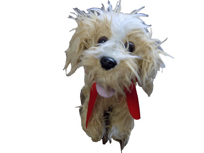 Vtg Annie The Musical Tony Awards Sandy FURRY Shaggy Sitting Dog Plush Red bow